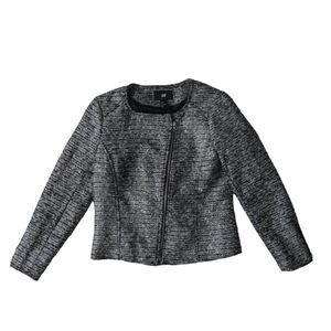 H&M Women's 8 Metallic Silver Heavyweight Boucle Tweed Zip Up Motorcycle Jacket